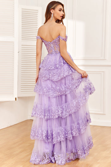 Fuera del Hombro Púrpura Vestido de Fiesta